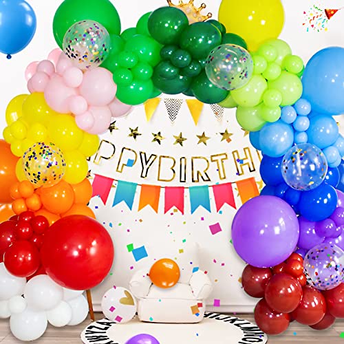Image of ASIYUHY 100 PCS Party Balloons Assorted Colors 12 Inch Rainbow Balloons with 65FT Ribbon Thick Latex Colorful Balloon Multicolor Bright Balloons for Kids Birthday Rainbow Party Weddings Decorations