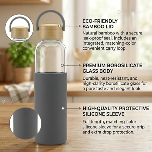 Image of Giftana Personalized Borosilicate Bottle 500ml with Handle -Grey