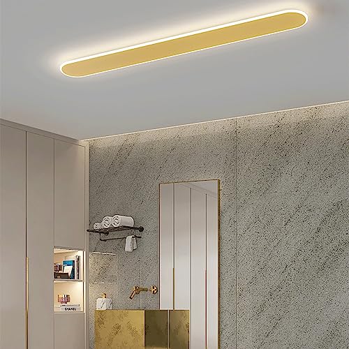 Plafonnier LED moderne linéaire doré à intensité variable pour le salon - 7