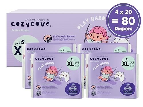 Image of Cozycove Size 5 XL (20-31 lbs) Pull Up Training Pants | Totally Chlorine Free, Fragrance Free, Wetness Indicator | Play Hard Slim Active Pants | 80 Count (4 Bags of 20)