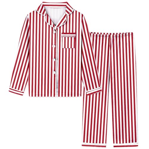 Schbbbta Girls & Womens Satin Pajamas Set, Silk Long Sleeve Nightwear Button-Down Sleepwear, 3 Years - Women XXL