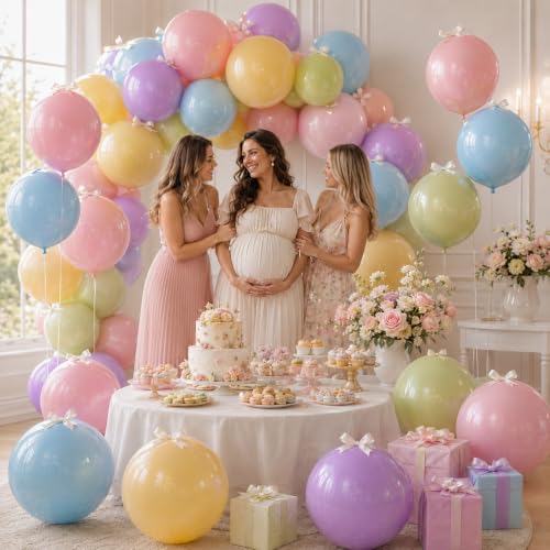 Image of 10 Pcs Pastel Round Foil Balloons Multicolor Colorful 4D Ball Balloon Pastel Color 22 In Mylar Balloon for Girl Rainbow Birthday Wildflower Floral Baby Shower Anniversary Disco Party Decoration