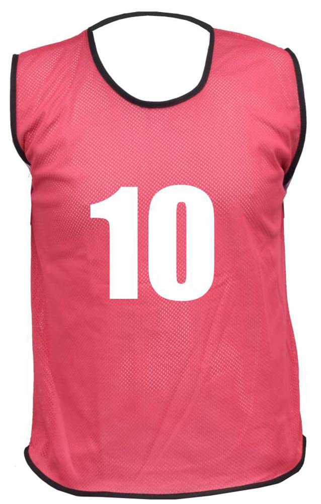 10 MESH BIBS FOOTBALL TRAINING SPORTS BIBS NUMBERED (2-11 OR number of your choice) Front/Back OR Front & Back (Pink (Front & Back), Adult (Men's Large-XL))