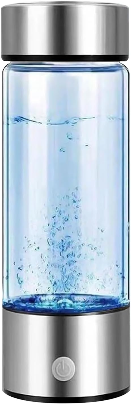 Hydrogen Water Bottle, Portable Ionizer Machine and Generator, Rechargeable Rich Water Glass Health Cup for Home Travel (Silver)