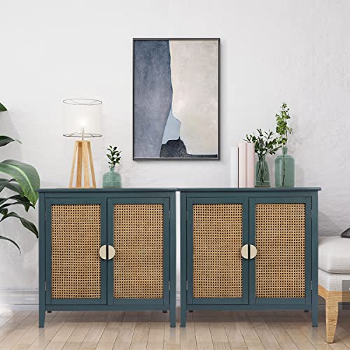 Peihonget Sideboard Cabinet, Rattan Accent Storage Cabinet With 2 Rattan Doors Kitchen Buffet Storage Organizers With Adjustable Shelves Cupboard For Dining, Living Room, Entryway, Hallway (Green) #TOP6