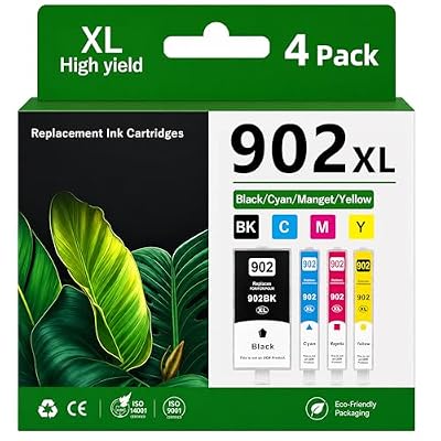 Lamburee 902XL High Yield Ink Cartridge Combo Pack Compatible with HP OfficeJet 6950 6954 6960 6968 6978 Replacement for HP 902 902XL (Black Cyan Magenta Yellow)