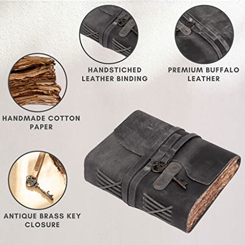 Image of LEATHER VILLAGE Leather Notebook Key Lock, Slate Grey 8x6.
