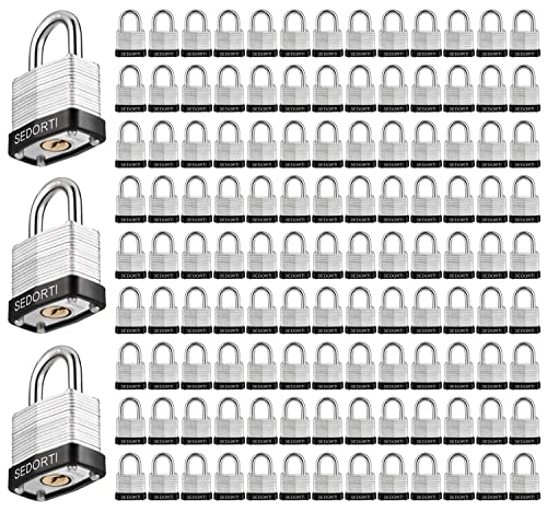 Image of SEDORTI Laminated Steel Padlock Set, KA# 1423, 1-1 /4 inch Wide Body, Small Heavy Duty Locker Lock, Keyed Alike Padlocks, Lock for Gym Locker, Luggage, Suitcase, Baggage, Toolbox, Case, Pack of 120