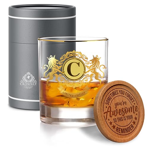 CROWNLY CRYSTAL® Personalised Whiskey Glass Gift for Grandad Dad or Boyfriend Birthday Present for Men (C)