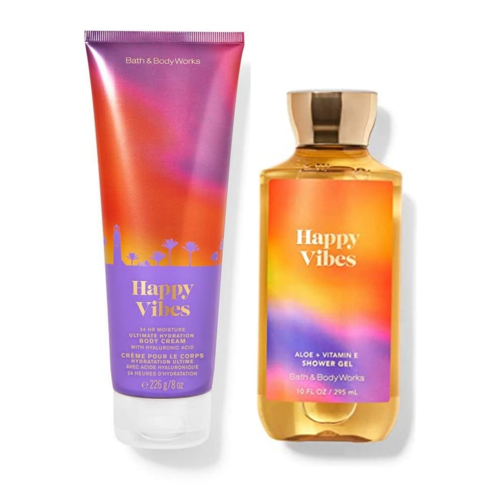Bath and Body Works Happy Vibes Body Cream Shower Gel Set 18.0 Fl Oz