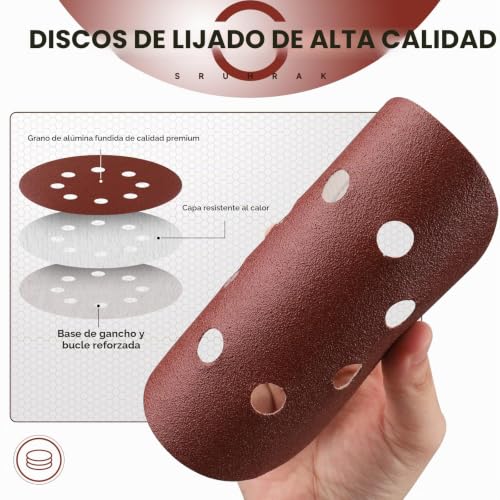 Miniatura 3 de Sruhrak 100 Piezas Disco De Lija 120 Grano, 125 Mm Redondas Papel De Lija 8 Agujeros Hojas De Lija Para Lijadora Orbital Excéntrica