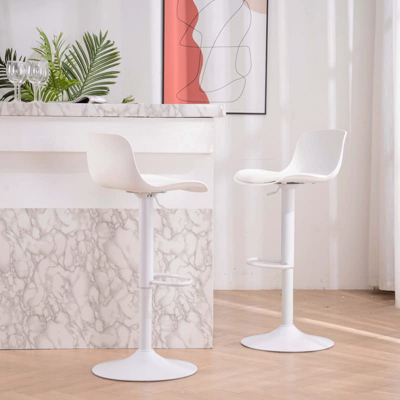 Kidol & Shellder Set de 2 Butacos de Cuero Blanco, Taburetes Giratorios Ajustables para Barra, Altura de Mostrador, Asiento Acolchonado en PU miniatura 4
