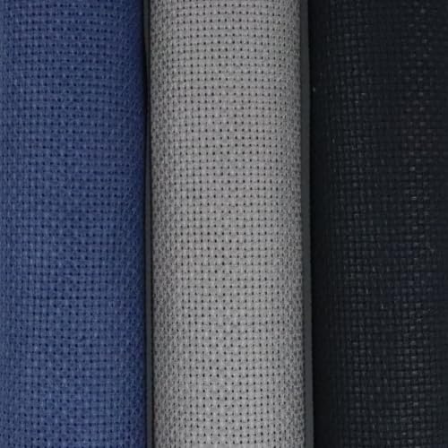 Image of KCS 3 pc of 15 inch x 18 inch(38cmx45cm) 18 Count Cross Stitch Cotton Aida Cloth Needlework Rolled Fabric Box,18CT,Navy Blue+Dark Grey+Black