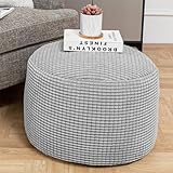 Poofieotto Pouf Ottoman Stuffed High Density Filler Velvet Floor Pouf Round Foot Stool 20 * 12 Inches Ottoman Foot Rest for Living Room, Home Decor (Light Gray)