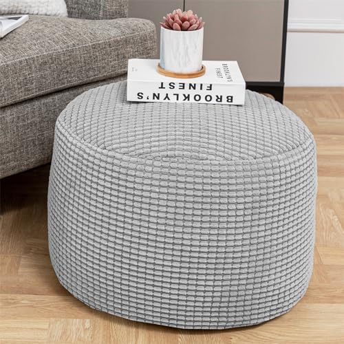 Pouf Ottoman Stuffed High Density Filler Velvet Floor Pouf Round Foot Stool 20 * 12 Inches Ottoman Foot Rest for Living Room, Home Decor (Light Gray)