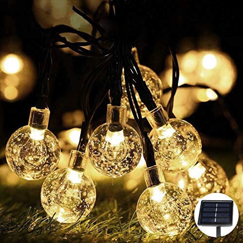 LED Lichterkette,Solar KristallKugeln Lichterkette,6.5 Meters 30 LED Warmweiß Wasserdichte Außerlichterkette Deko für Garten, Draußen,Bäume, Weihnachten, Hochzeiten, Party, Innen und Außen