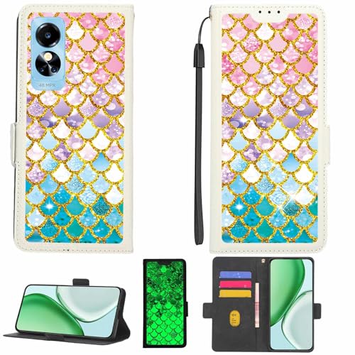 Kinetijy Case Compatible for Krono NET Alpha Phone Case Flip Cover [with Tempered Glass Screen Protector][RFID Blocking][Gold Glitter+Luminous] LPT-YL