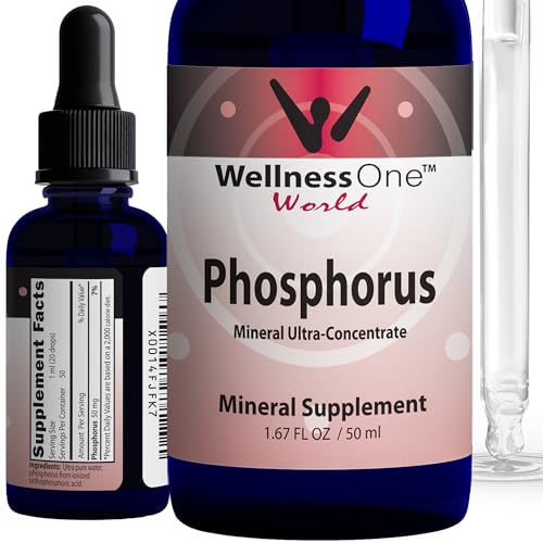 WellnessOne Ionic Phosphorus Supplements - Phosphorus Liquid from Ortho Phosphoric Acid for Teeth Bone Health & Energy Support - Non-GMO Vegan Gluten Free - 1.67 fl oz
