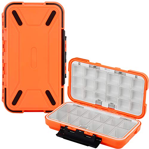 Uniwit Fishing Tackle Box Compact Waterproof Fishing Storage Box, Plastic Fishing Lure Box, Removable Grid Storage Organizer Making Kit for Fishing Lure/Hook Beads Earring Container Tool (Orange)