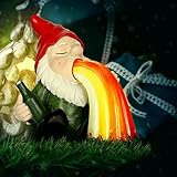 HUNTHAWK Solar Garden Gnome Statue, Gnome is Spitting Rainbow in Your Garden, Funny Statue for Outdo
