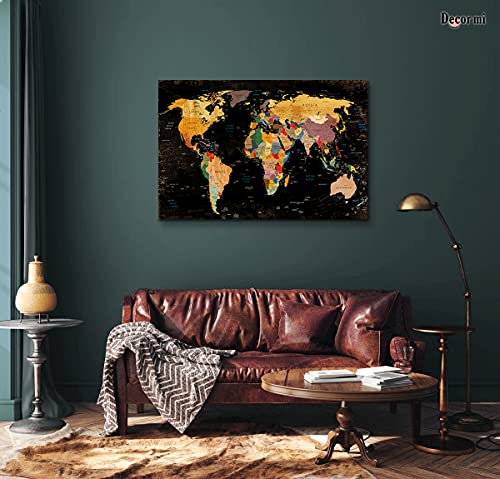 Decor Mi Colorful World Map Wall Art On Canvas Black Map Prints Paintings Travel Map Of The World Children Education Ready To Hang Map Decor Artwork For Living Room Bedroom 24"X36" 60X90Cm #TOP5