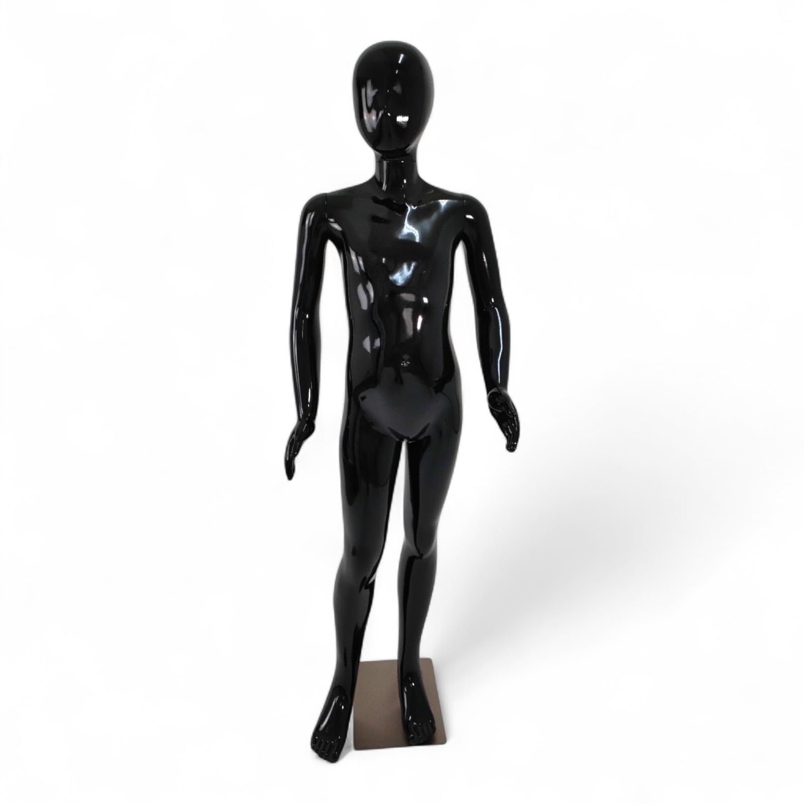 Child Mannequin 140cm Glossy Black Egg Head – Full Body Display with Rotatable Head, Removable Arms, and Metal Base for Retail, Boutique, Showroom