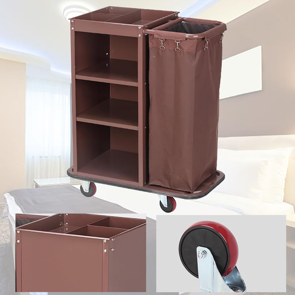 Housekeeping-Wagen, Wäschewagen mit 4 Lenkrollen, Hotel-Servicewagen mit Mehrzwecktaschen