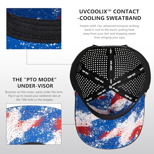 Image of TOP-EX Men's Cooling Golf Hat, Big Heads Tactical USA Flag Waterproof Cap | Tactical American Flag Hat, XXL Large Size, Water & Stain Resistant, UPF50+ UV Protection, Laser Perforated Cooling Sweatband