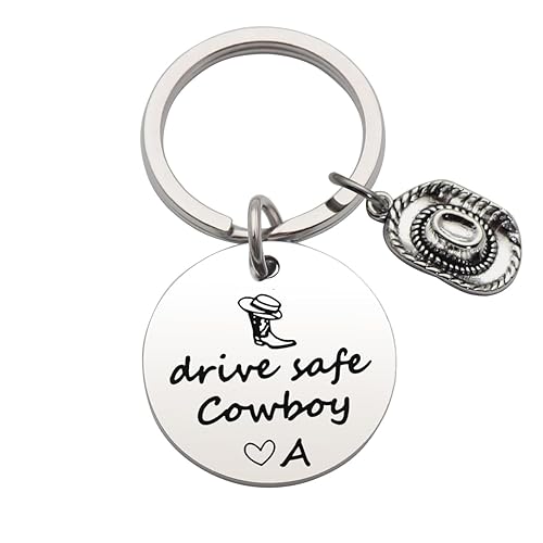Eilygen Drive Safe Cowboy Keychain 26 Letters Keychain Gifts for