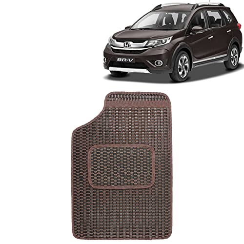 Image of Kingsway Dotted Design Car Floor Foot Mats Universal Fit for Honda BRV, Model Year : 2016 Onwards, Water and Dustproof, Color Brown, Set of 5 Pieces