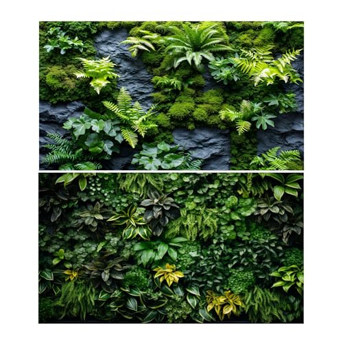 2 Pack Rock Wall Reptile Tank Background Lush Green Tropical Leaves Terrarium Backdrop Nature's Embrace Tropical Green Plants Fish Tank Background Moss Wall Aquarium Wallpaper 30x12in