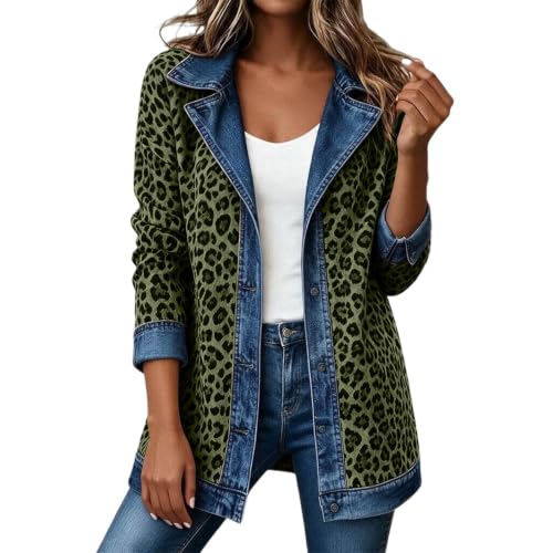 Womens Denim Jacket Leopard Jean Coat Casual Open Front Jacket Fall Clothes - image 2