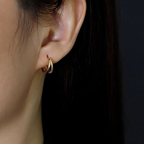 Miniatura 5 de Fine Jewelry 925 Silver Earrings - Double Layered Design - 18K Gold Plated Sterling Silver Hoop Earrings for Women - Hallmark (silver)