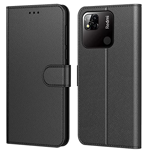 Tenphone Coque pour Xiaomi Redmi 10A, Coque Redmi 10A, Etui Protection Housse Premium en Cuir PU, Pochette Flip Case Compatible avec Xiaomi Redmi 10A, Book (Noir)