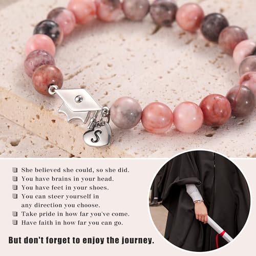 Sistble College Graduation Gifts 2026 Graduation Bracelet P Initial Charm Class of 2026 5th 6th 8th Middle High School Inspirational Gifts Zebra Stone Jewelry — view 2