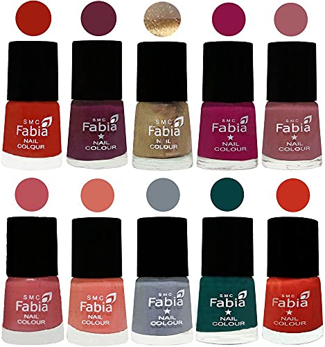 Image of SMC Fabia ALL IN ONE (PACK OF 10), Long Lasting Glossy Nail Polish, 6 ml Each, All Vibrant Colours,01863