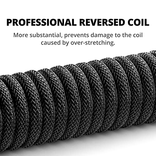 Gunmjo Pro Custom Coiled Usb C Cable For Gaming Keyboard, Double-Sleeved Mechanical Keyboard Cable With Detachable Metal Aviator, 1.5M Usb-C To Usb-A, Classic Black Color #TOP1