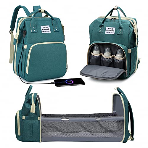 Image of Diaper Bag Backpack with Changing Station - Baby Backpack Diaper Bag for Girls & Boys - Baby Bag with Waterproof Changing Pad, Stroller Straps, Sunshade, Insulated Pockets, USB Port (Green)