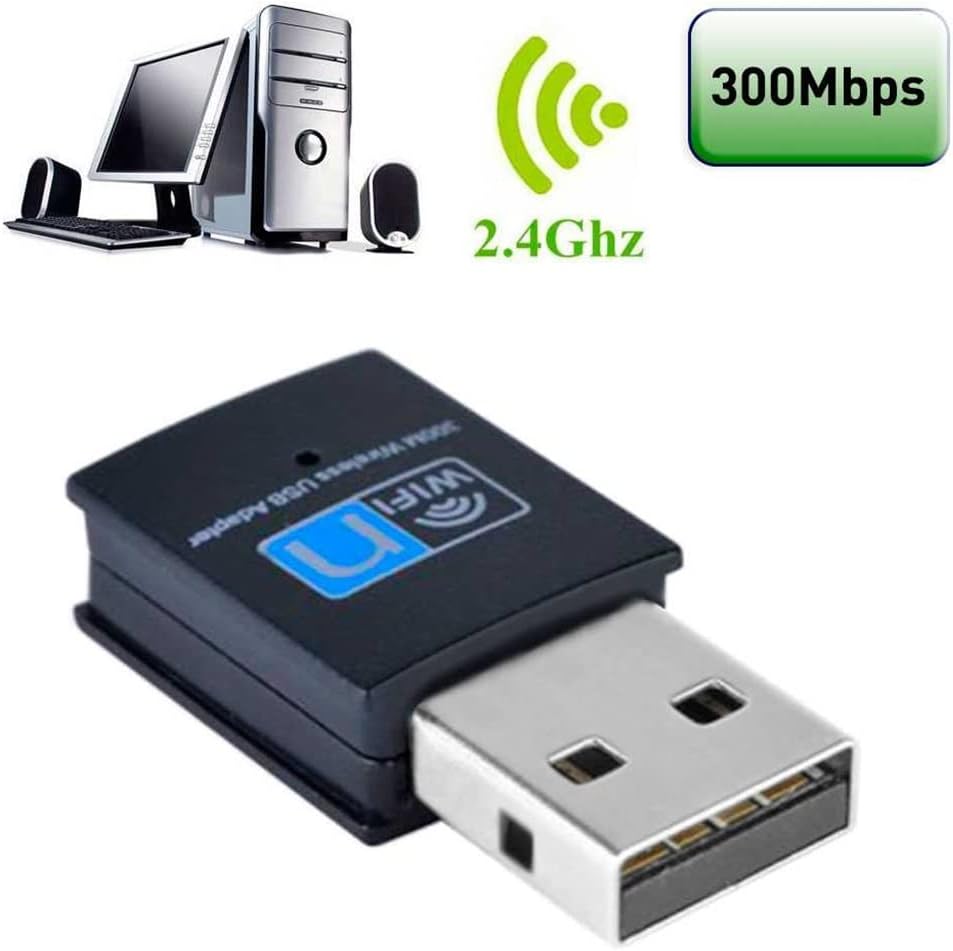 300Mbps Adapter Black 2.0 Network Card for PC Desktop Laptop Windows
