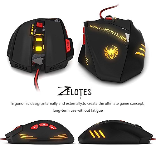 Zelotes T90 9200 Dpi High Precision Usb Wired Gaming Mouse,8 Buttons,With 7 Kinds Modes Of Led Colorful Breathing Light, Weight Tuning Set (Black) #TOP6