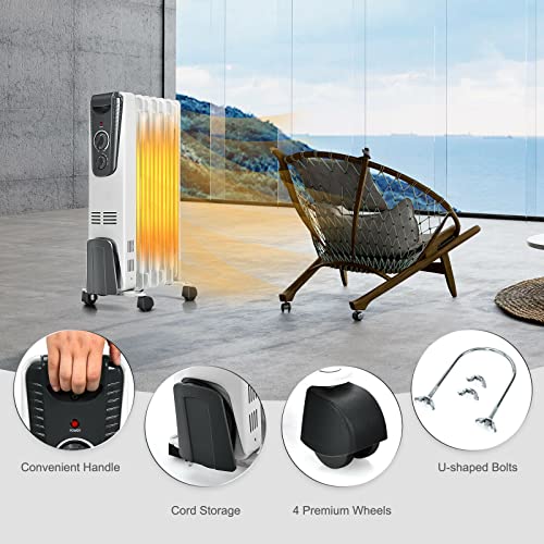 Goflame Electric Oil Filled Radiator Heater With Wheels, Portable Space Heater With Adjustable Thermostat, Tip-Over & Overheated Protection, Energy Saving Mini Heater For Home And Office, 1500W #TOP3