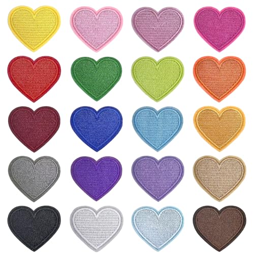 20 Pcs Colorful Embroidered Iron On Heart Patches Sew/Iron On Heart Applique Patch for Clothes Hats Jeans Backpacks Shoes DIY Repair Decoration1.65X1.42inch