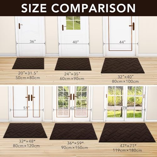 Image of hicorfe Front Door Mat Outside Entrance,36 inchx59 inch Absorbent Muddy Dirt Resist Welcome Door Mats Outdoor Indoor,Stain and Fade Resistant,Non Slip Backing Entry Mat Doormat for Entryway(Coffee)