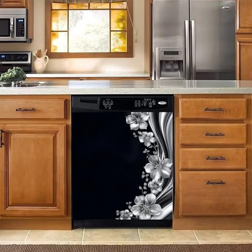 Image of BVBOX Dishwasher Magnet Cover 23 inchx26 inch, Reusable Magnetic Refrigerator Covers, Decorative Magnets Cover Fridge Door Skin Panel Stickers for Home Kitchen Appliance (Floral Relief, 23 inchx26 inch)