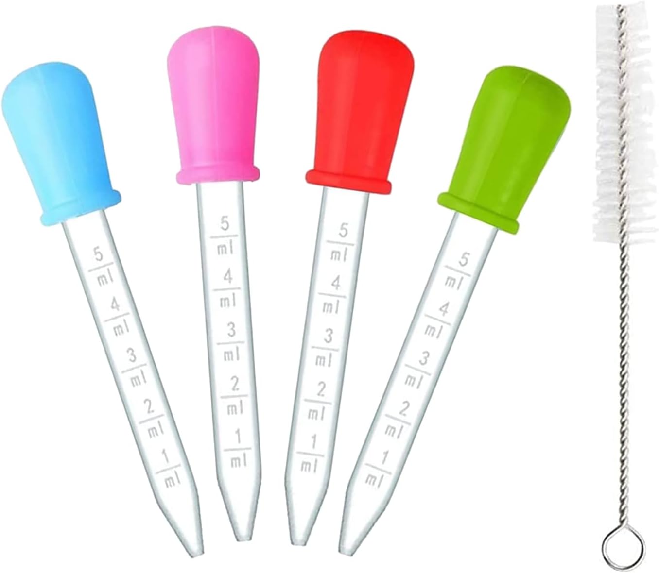 5ml Silicone Pipettes Dropper 4Pcs Plastic Droppers Liquid Droppers Pipettes of 5ml with Cleanning Brush, 5Pack