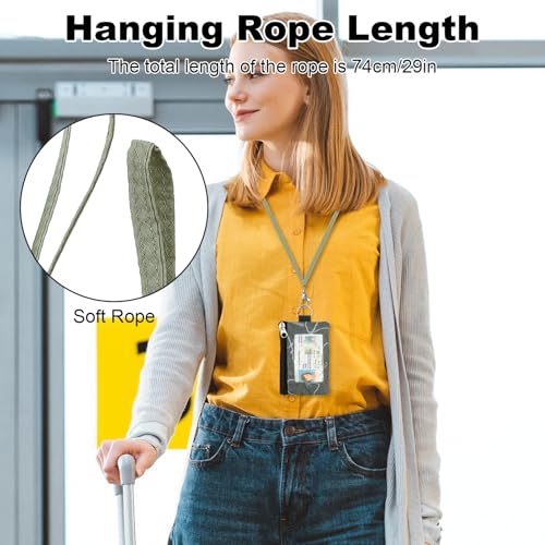 Image of Minimalist RFID Wallet with Lanyard, Multi-functional ID Case with 2 Zipper Pockets and Key Chain for Men and Women, Tactical Badge Pouch Cards Holder, Coin Purse for Travel Sports - Two-Tone