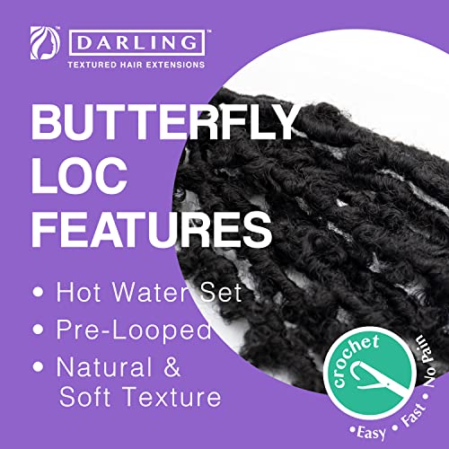 Darling Butterfly Locs 6X Crochet Hair Extensions (3 Packs, 2X Per Pack), Pre-Twisted Natural Black Soft Texture, Pre Looped Distressed Locs, 12 Inch, 1B #TOP3