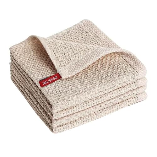 Image of Cotton Kitchen Dish Cloths, 4 Pack Super Absorbent and Lint Free Waffle Weave Dish Towels, Fast Drying Dish Rags for Washing Dishes, 13.4 X 13.4 Inch, Black (Beige, Pack of 4)