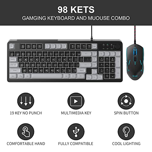 Rgb Gaming Keyboard And Mouse Combo,Magegee Gk980 Wired Backlit Keyboard And Black Gaming Mouse Combo,Pc Keyboard And Adjustable Dpi Mouse For Pc/Loptop/Mac(Grey Black) #TOP2