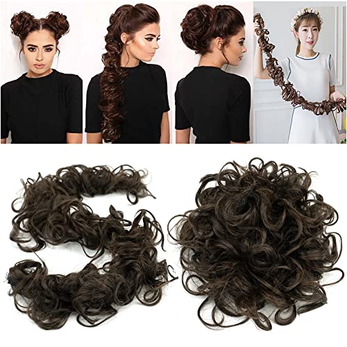 IMISSU Large Size Hairpiece Curly Messy Hair Bun Wrap Scrunchies Elastic Hair Band Donut Updo Chignon Hair Extension Piece for Women (Light Brown) - Image 4